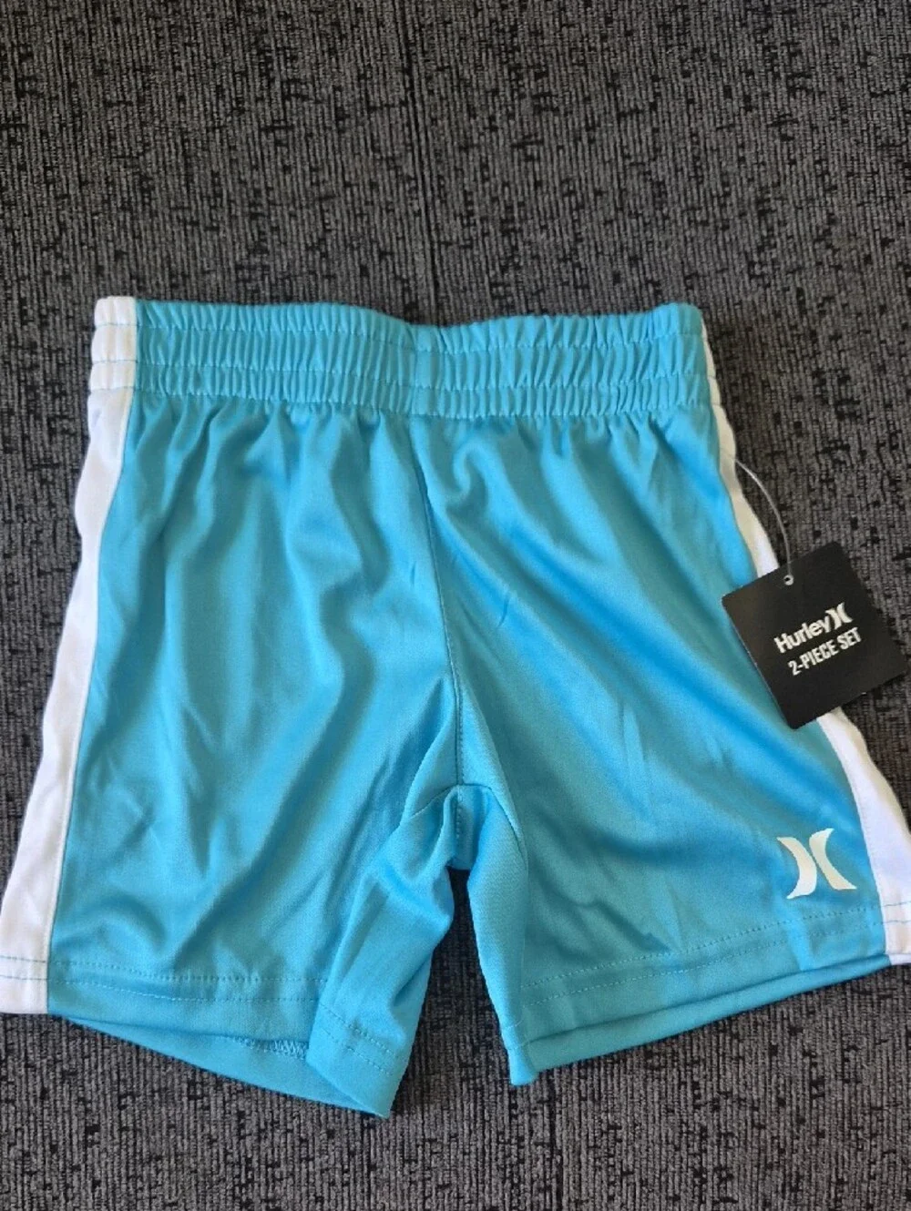 Hurley White Tee with Neon Graphic & Light Blue Shorts
